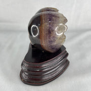 Natural Amethyst with White Milky Quartz Heart with Wooden Stand 744.9g 113.2 by 88.5 by 101.5mm - Huangs Jadeite and Jewelry Pte Ltd