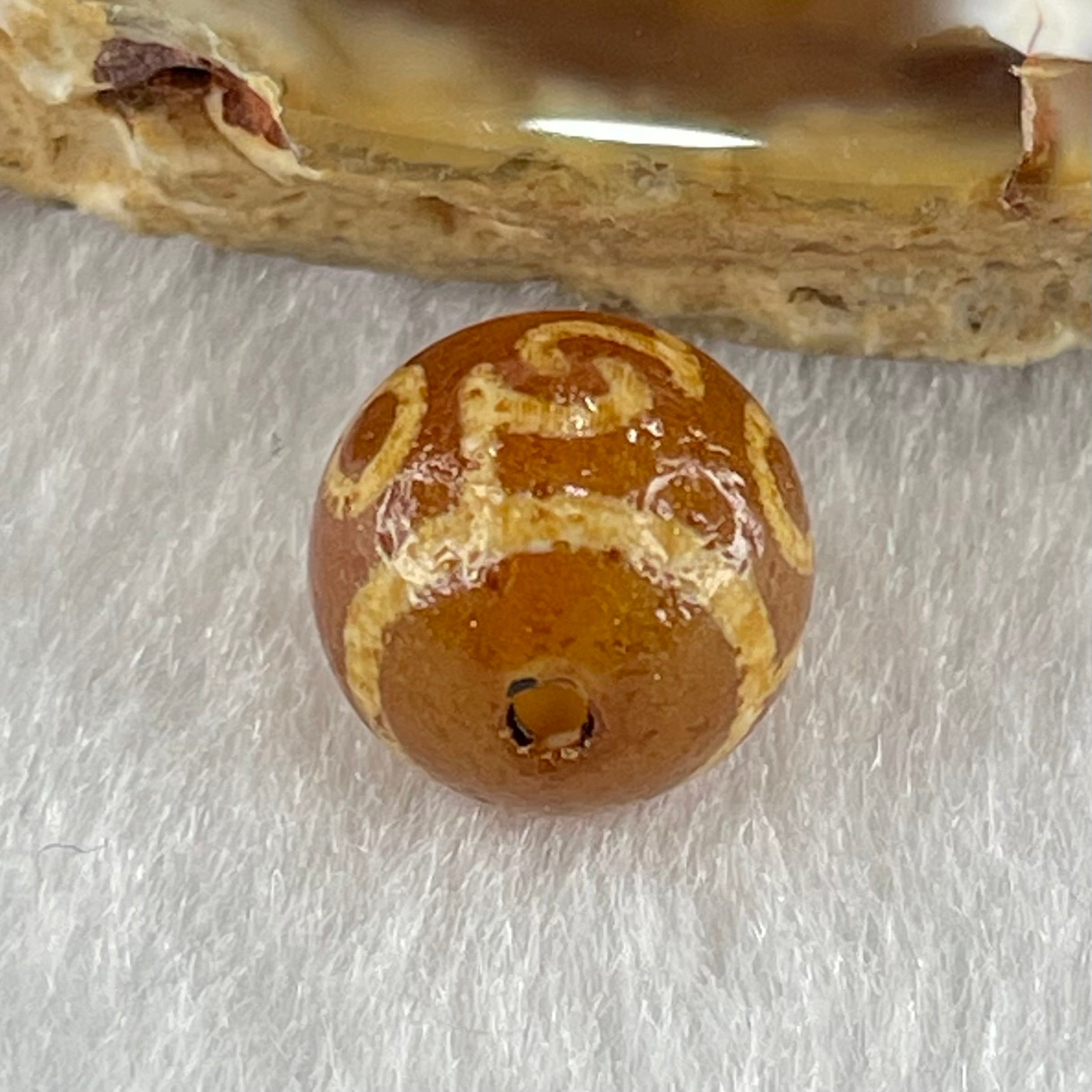 Natural Powerful Tibetan Old Oily Agate 3 Eyed Dharma Vajra Dzi Bead Heavenly Master (Tian Zhu) 三眼金刚杵天珠 1.46g 10.1 by 10.4mm - Huangs Jadeite and Jewelry Pte Ltd