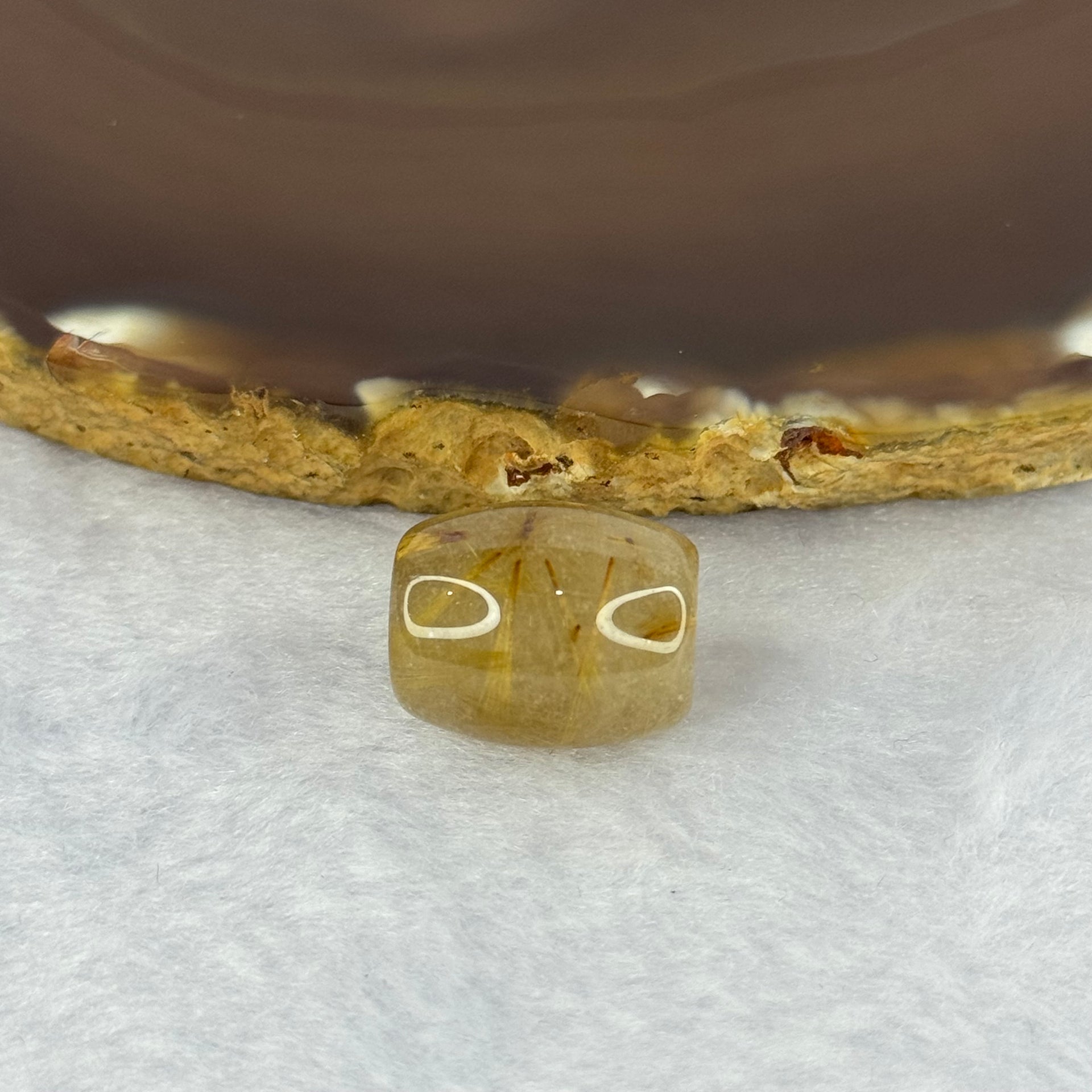 Natural Golden Rutilated Quartz Crystal Lulu Tong Barrel 5.43g 17.1 by 14.0mm - Huangs Jadeite and Jewelry Pte Ltd