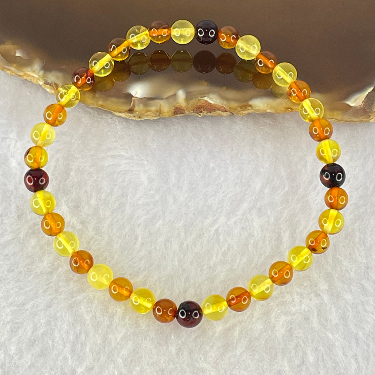 Natural Mixed Color Amber Beads Bracelet 2.52g 16.5cm 5.2mm 38 Beads - Huangs Jadeite and Jewelry Pte Ltd