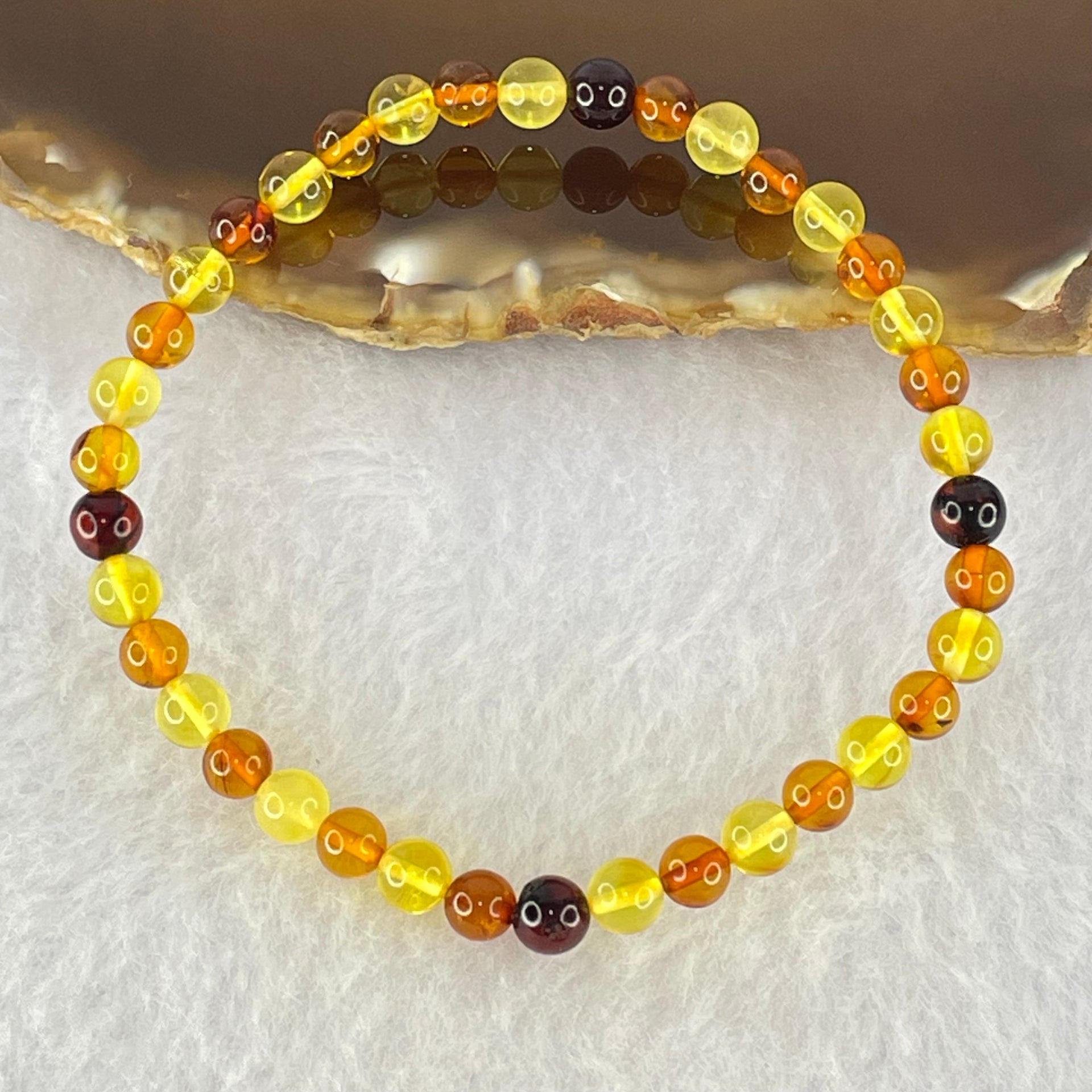 Natural Mixed Color Amber Beads Bracelet 2.52g 16.5cm 5.2mm 38 Beads - Huangs Jadeite and Jewelry Pte Ltd