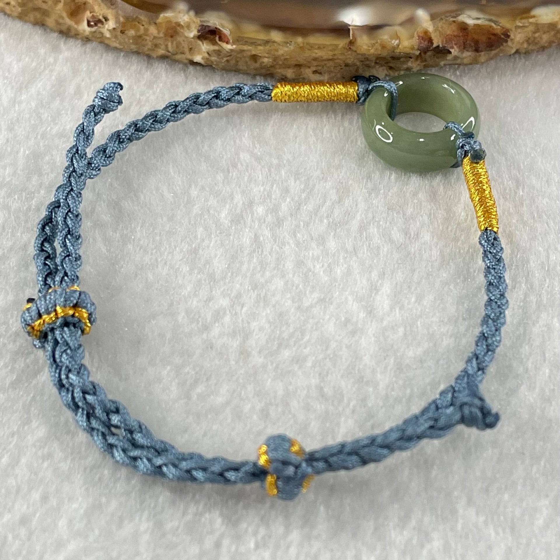 Type A Blueish Green Jadeite Ping An Kou Donut With String Bracelet 2.60g 15.2 by 5.9mm - Huangs Jadeite and Jewelry Pte Ltd