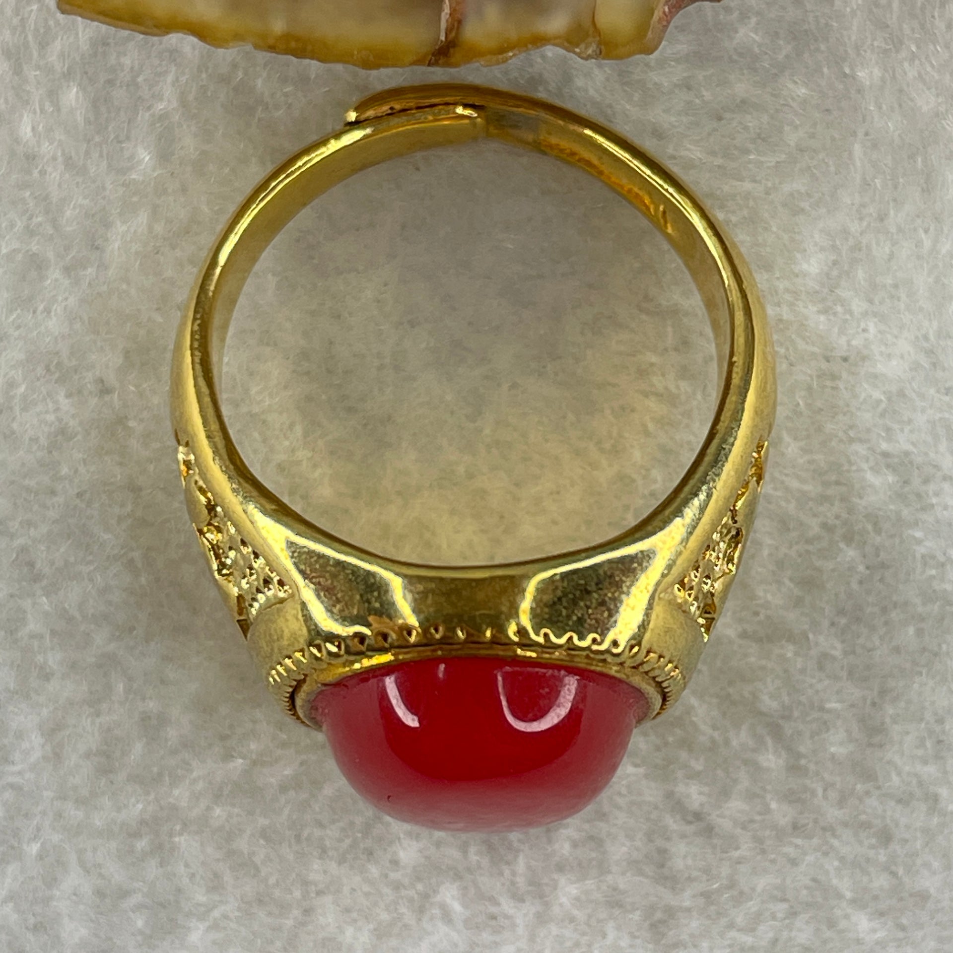 Natural Red Agate in 9999 Gold Plated Ring (Adjustable Size) 12.43g 17.6 by 13.2 by 5.5mm - Huangs Jadeite and Jewelry Pte Ltd