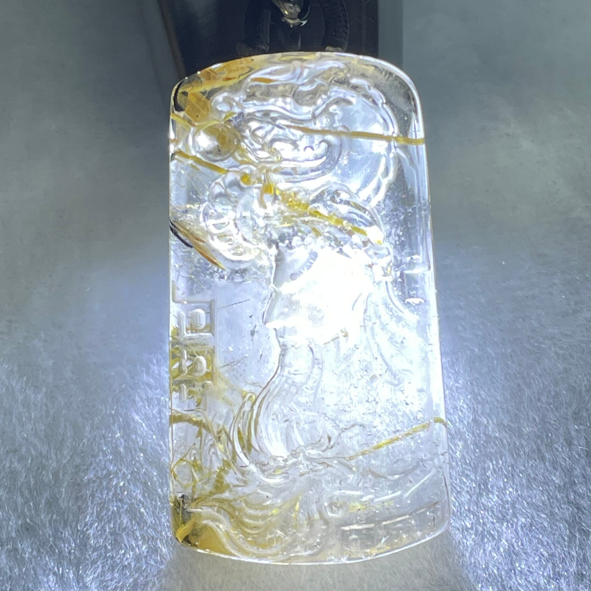 Good Grade Natural Golden Rutilated Quartz Guan Gong and Dragon Pendant with Onyx and Golden Rutilated Quartz Beads Necklace 18.61g 64cm 43.6 by 24.7 by 9.6mm - Huangs Jadeite and Jewelry Pte Ltd