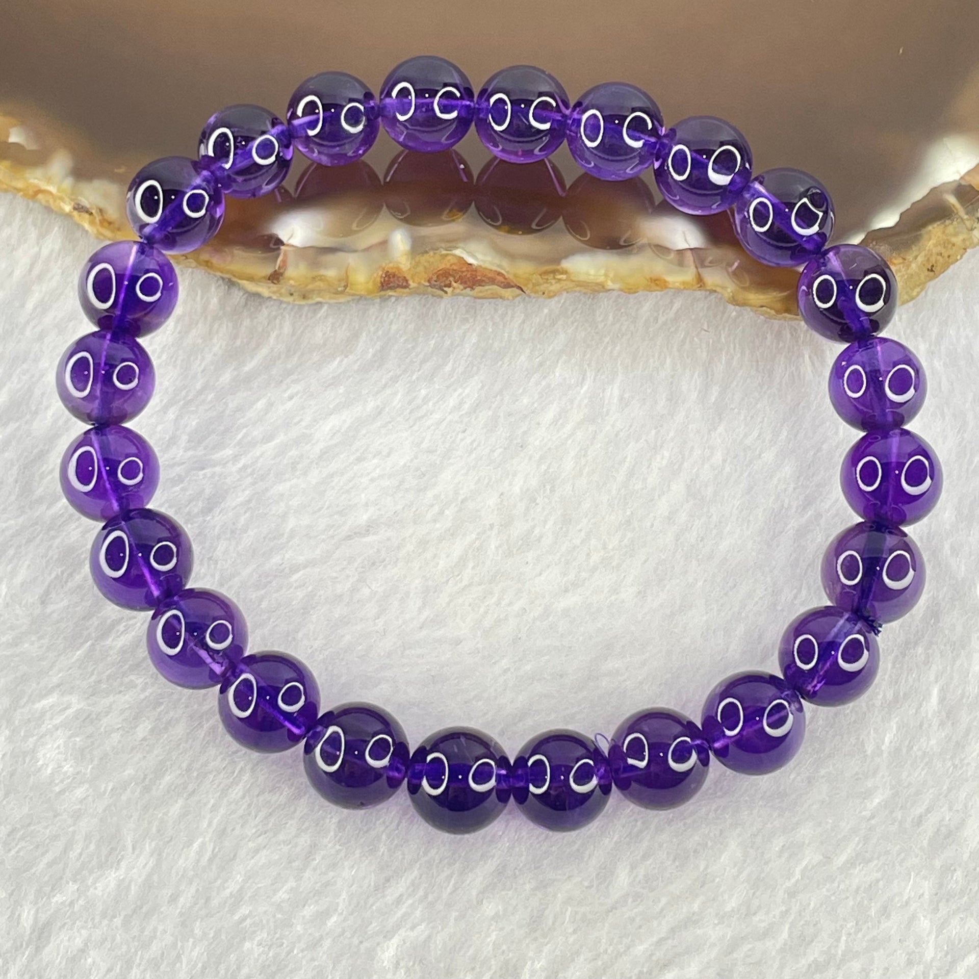 Very Good Grade Natural Amethyst Bracelet 18.35g 16cm 8.4mm 24 Beads - Huangs Jadeite and Jewelry Pte Ltd