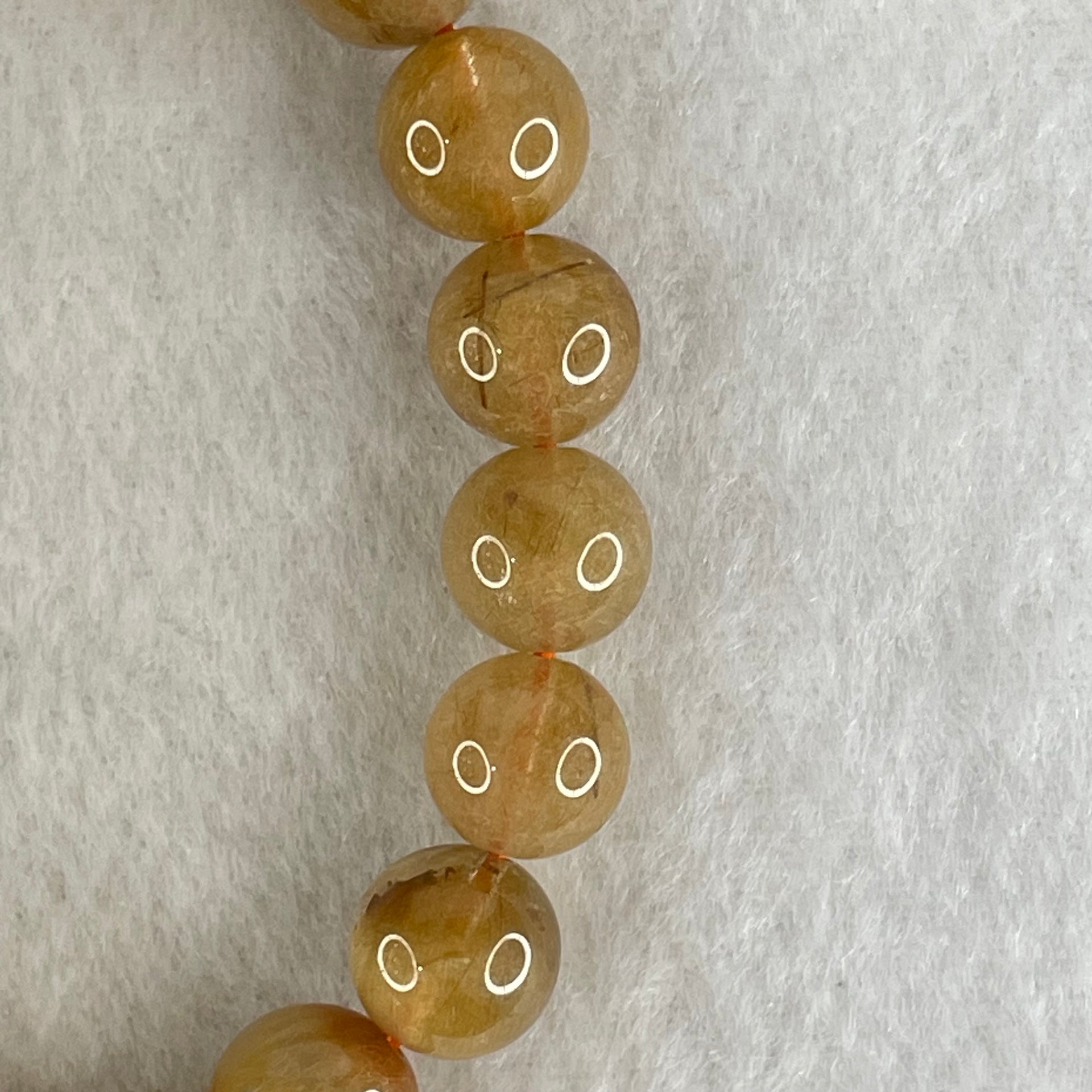 Average Grade Natural Golden Rutilated Quartz Beads Bracelet 26.77g 15.5cm 10.4mm 19 Beads - Huangs Jadeite and Jewelry Pte Ltd
