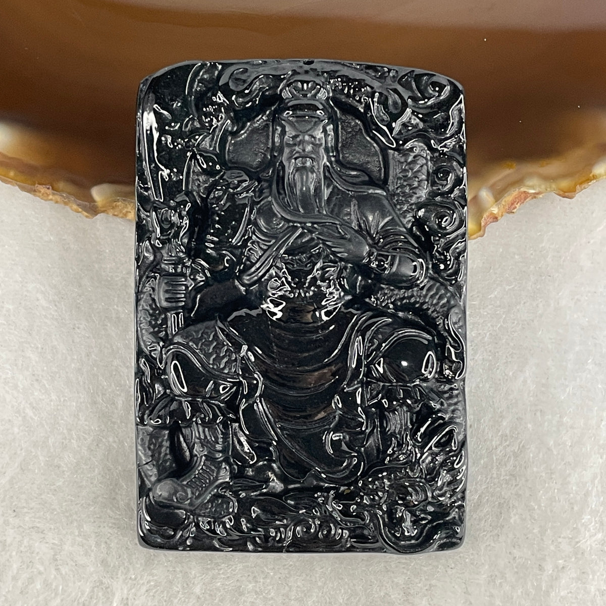 Natural Type A Black Omphacite Jadeite Guan Gong on Dragon Pendant | God of War & Wealth Imperial Shield (42.66g | 62.2x42.1x9.5mm | Synergy, Ultimate Protection Shield, Executive Authority & Financial Victory)