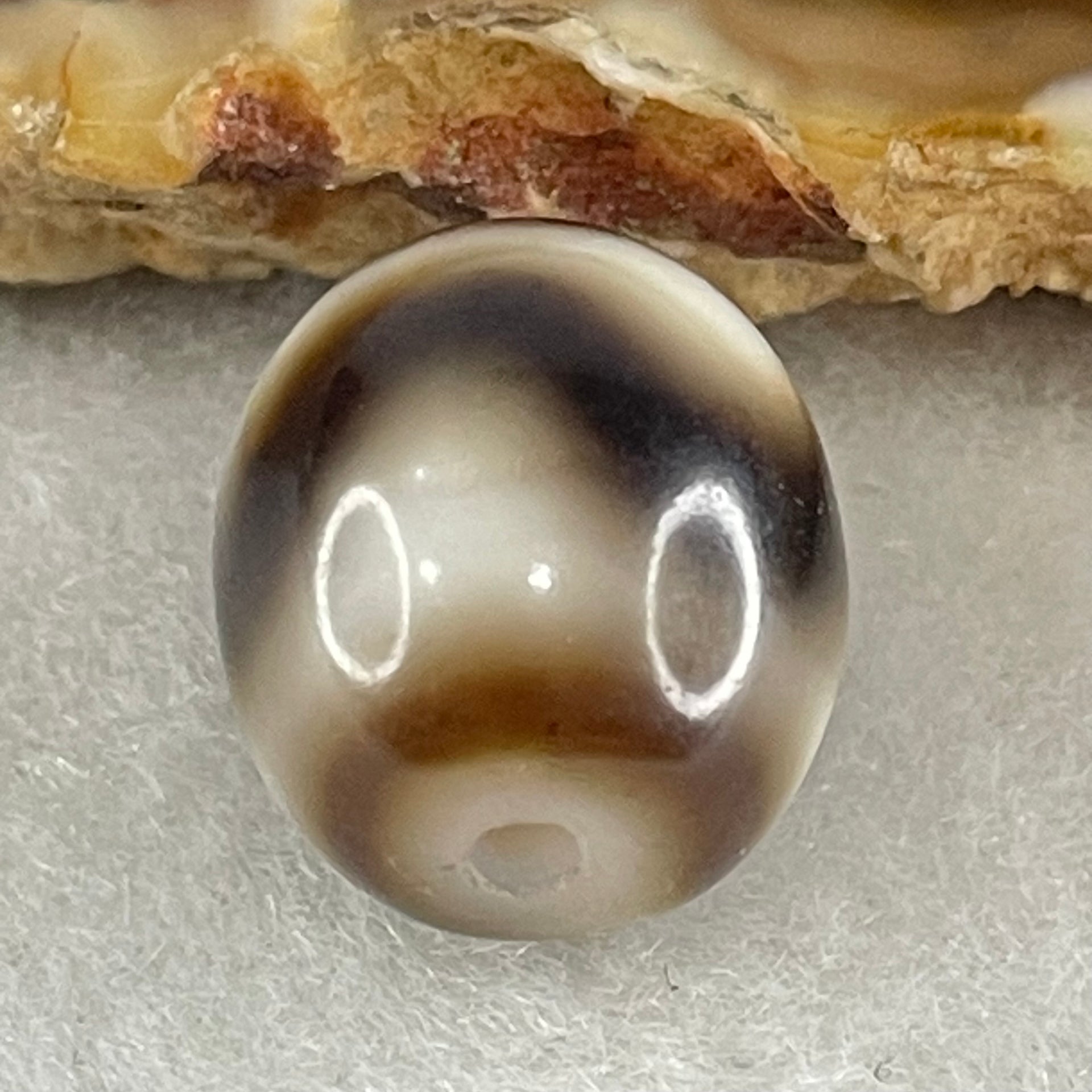 Natural Powerful Tibetan Old Oily Agate Tiger Tooth Daluo Dzi Bead Heavenly Master (Tian Zhu) 2.86g 13.6 by 12.0mm - Huangs Jadeite and Jewelry Pte Ltd