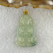 18K 750 Yellow Gold Type A Natural Icy Light Green with Blueish Green Piao Hua Flora Jadeite Guan Yin Pendant 3.58g 27.3 by 19.1 by 3.8mm - Huangs Jadeite and Jewelry Pte Ltd