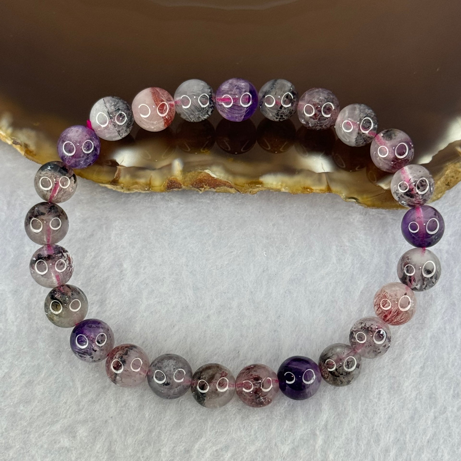 Natural Super 7 Beads Bracelet 12.81g 15cm 7.3mm 25 Beads - Huangs Jadeite and Jewelry Pte Ltd