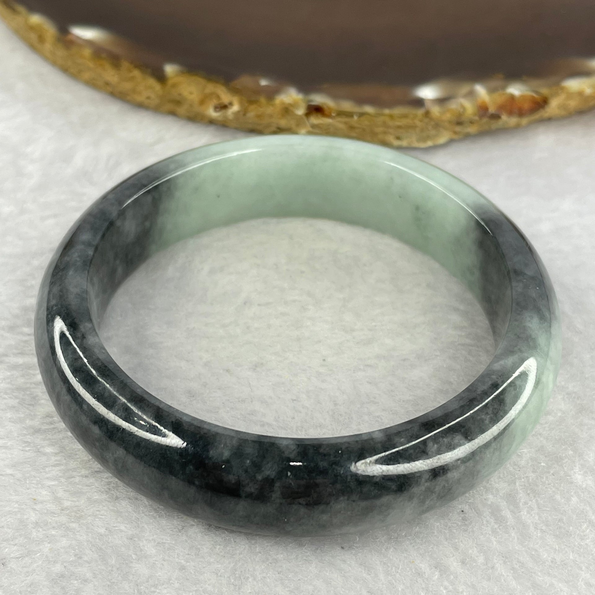 Type A Grey Wuji with Light Green Jadeite Bangle 62.29g Inner Diameter 55.1mm 14.2 by 8.6mm (Very Fine Internal Lines) - Huangs Jadeite and Jewelry Pte Ltd