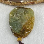 Grand Master Type A Green with Brownish Jadeite Shan Shui with Gui Ren Double Side Pendant 52.28g 55.3 by 38.2 by 7.3mm - Huangs Jadeite and Jewelry Pte Ltd