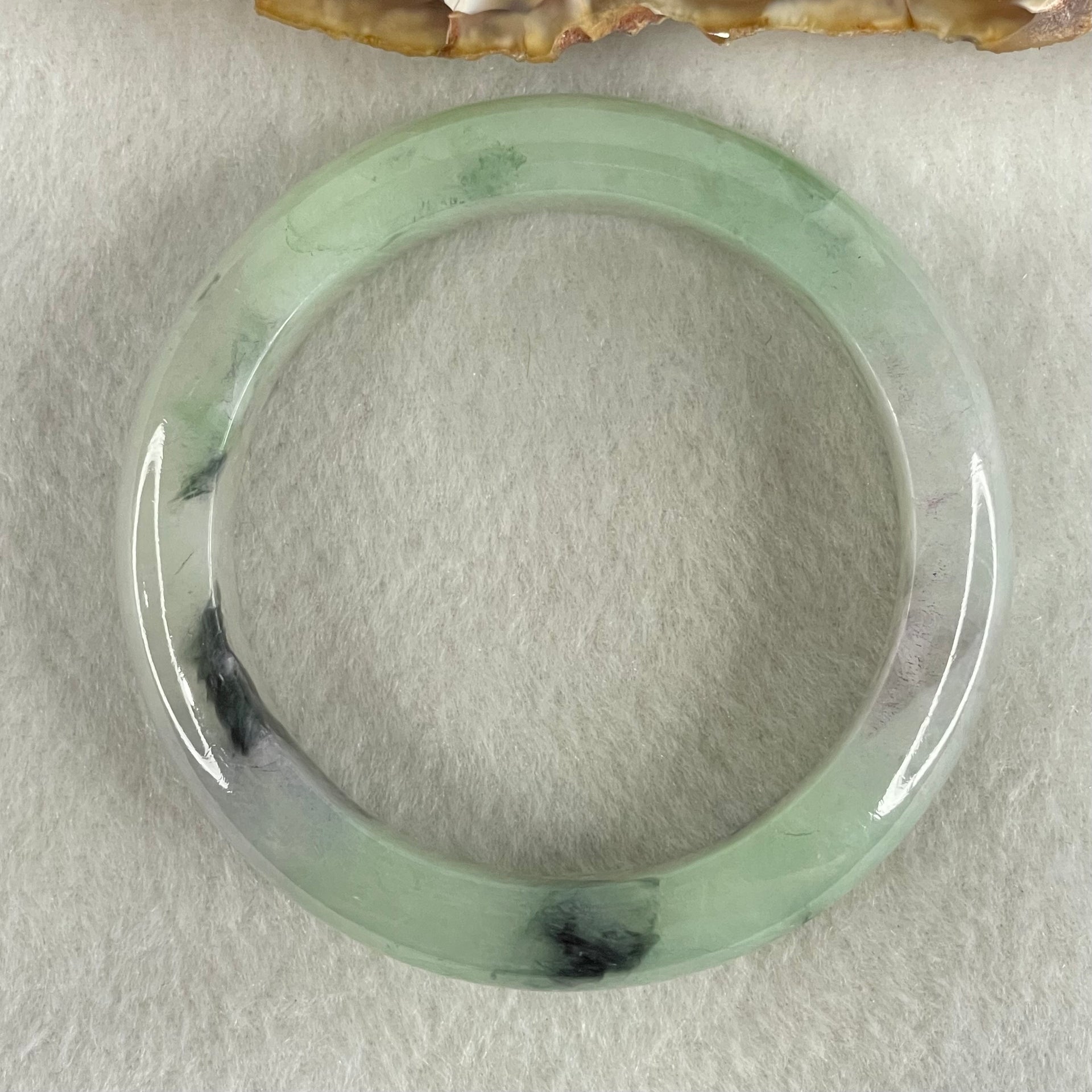Type A Green Lavender with Dark Green Piao Hua Jadeite Bangle 58.88g Internal Diameter 52.7mm 12.9 by 8.7mm (Internal Lines with External Rough, Burnt) - Huangs Jadeite and Jewelry Pte Ltd