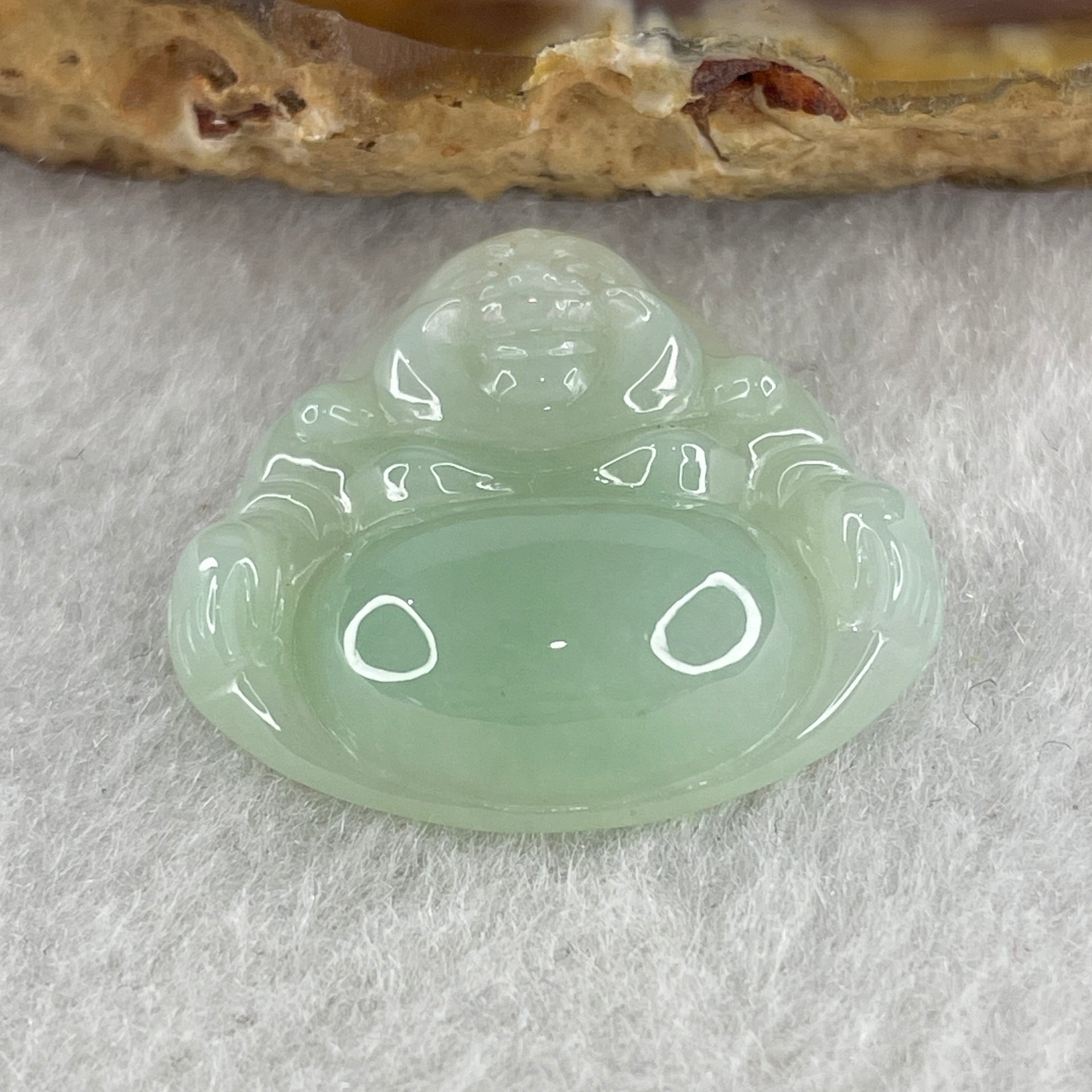 Certified Natural Type A Light Green Jadeite Milo Laughing Buddha Pendant 4.47g 21.7 by 23.3 by 6.0mm - Huangs Jadeite and Jewelry Pte Ltd