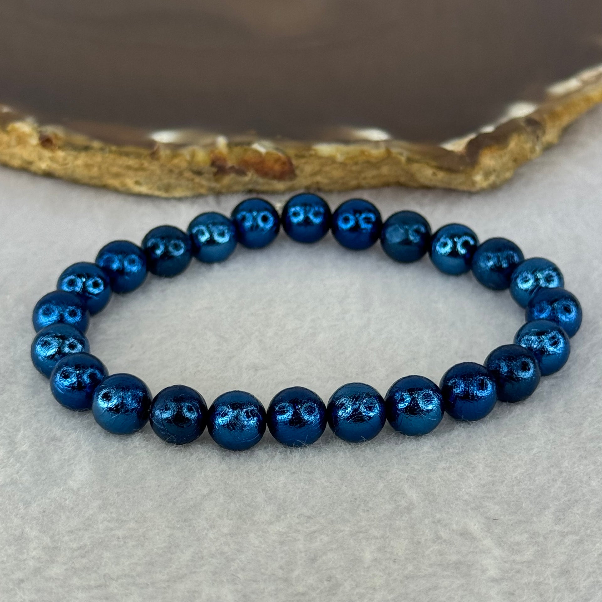 Natural Meteorite Blue Color Beads Bracelet 88.65g 17.5cm 10.3mm 20 Beads - Huangs Jadeite and Jewelry Pte Ltd