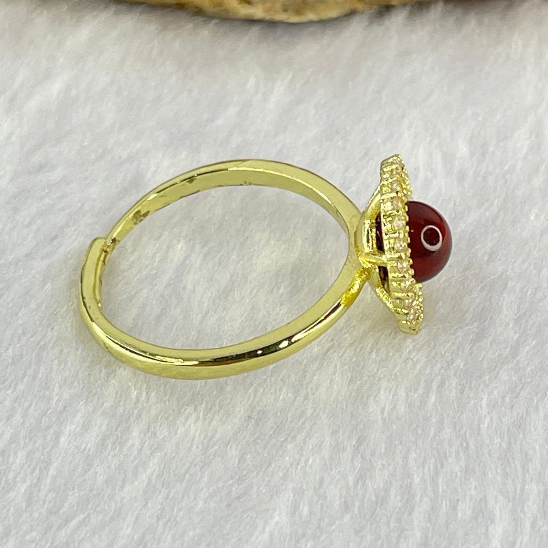 Natural Blood Red Amber in S925 Sliver Gold Color Ring (Adjustable Size) 2.43g 6.0mm - Huangs Jadeite and Jewelry Pte Ltd