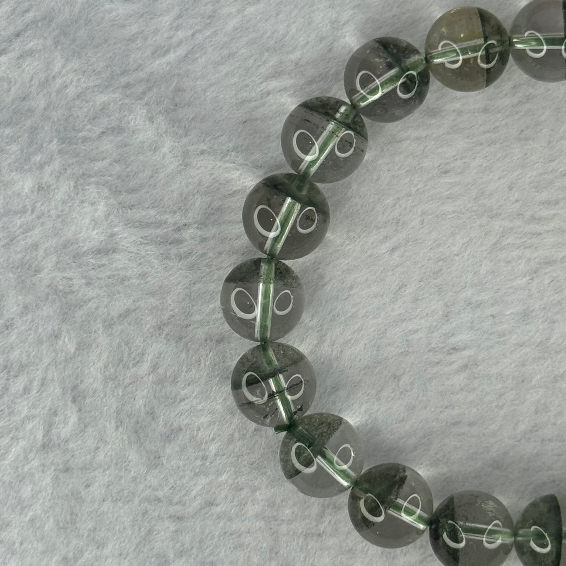Very Good Grade Natural Green Phantom Quartz Beads Bracelet 28.83.g 17.5cm 10.3mm 20 Beads - Huangs Jadeite and Jewelry Pte Ltd