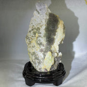 Natural Green Fluorite with White Quartz Rough with Wooden Stand Display 3,402.1g 165.0 by 136.0 by 285.0g - Huangs Jadeite and Jewelry Pte Ltd