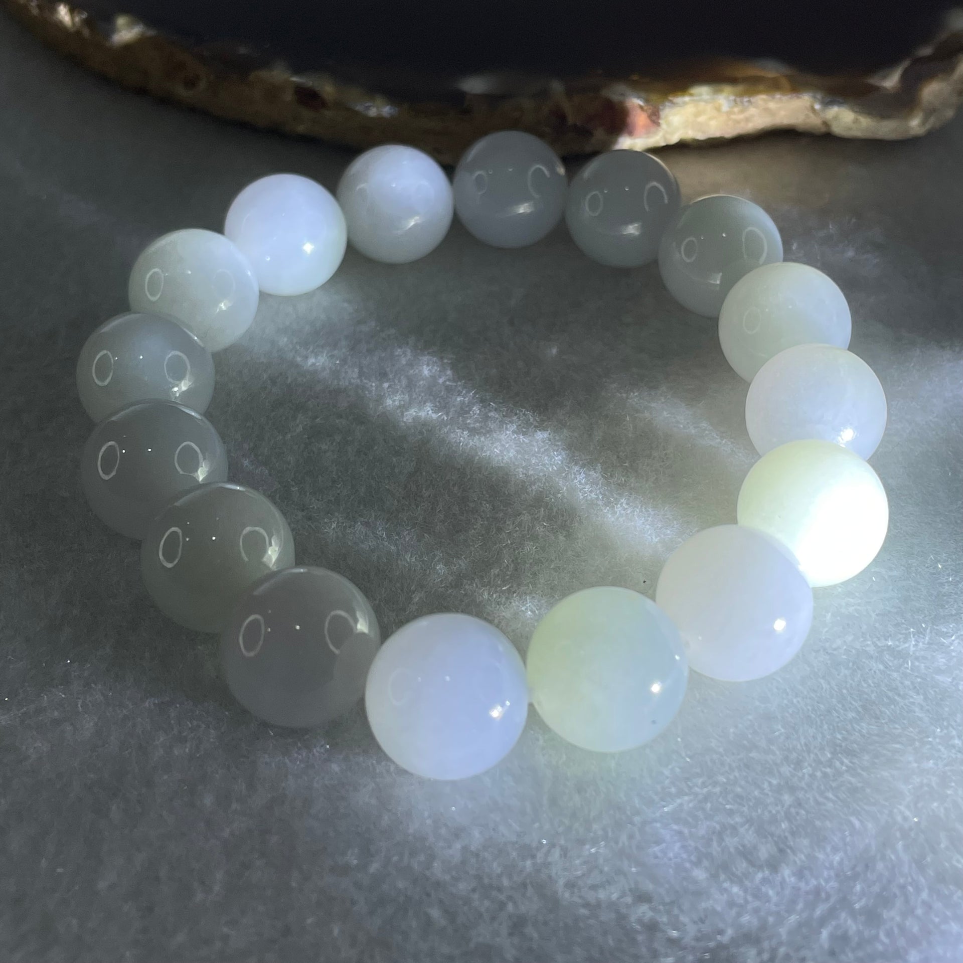 Type A Light Green with Light Lavender Jadeite Beads Bracelet 51.29g 15.5cm 12.3mm 16 Beads - Huangs Jadeite and Jewelry Pte Ltd