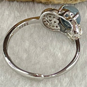 Type A Dark Blue with Blueish Green Jadeite with Crystals in S925 Sliver Ring (Adjustable Size) 1.65g 5.8 by 4.5mm - Huangs Jadeite and Jewelry Pte Ltd