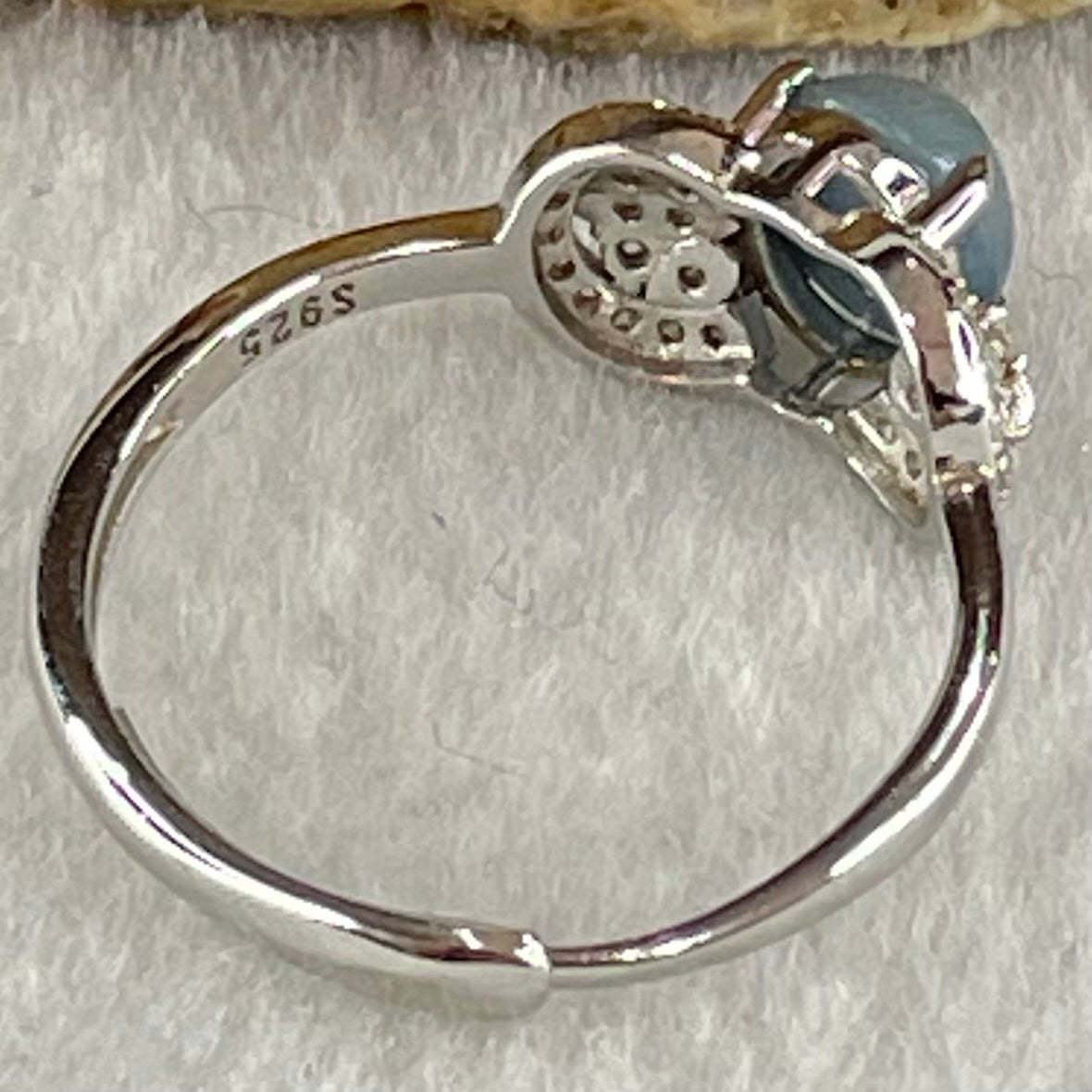 Type A Dark Blue with Blueish Green Jadeite with Crystals in S925 Sliver Ring (Adjustable Size) 1.65g 5.8 by 4.5mm - Huangs Jadeite and Jewelry Pte Ltd
