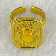 Natural Butterscotch Amber in  Sliver Gold Color Ring (Adjustable Size) 7.54g 9.9 by 7.1 by 3.5mm - Huangs Jadeite and Jewelry Pte Ltd