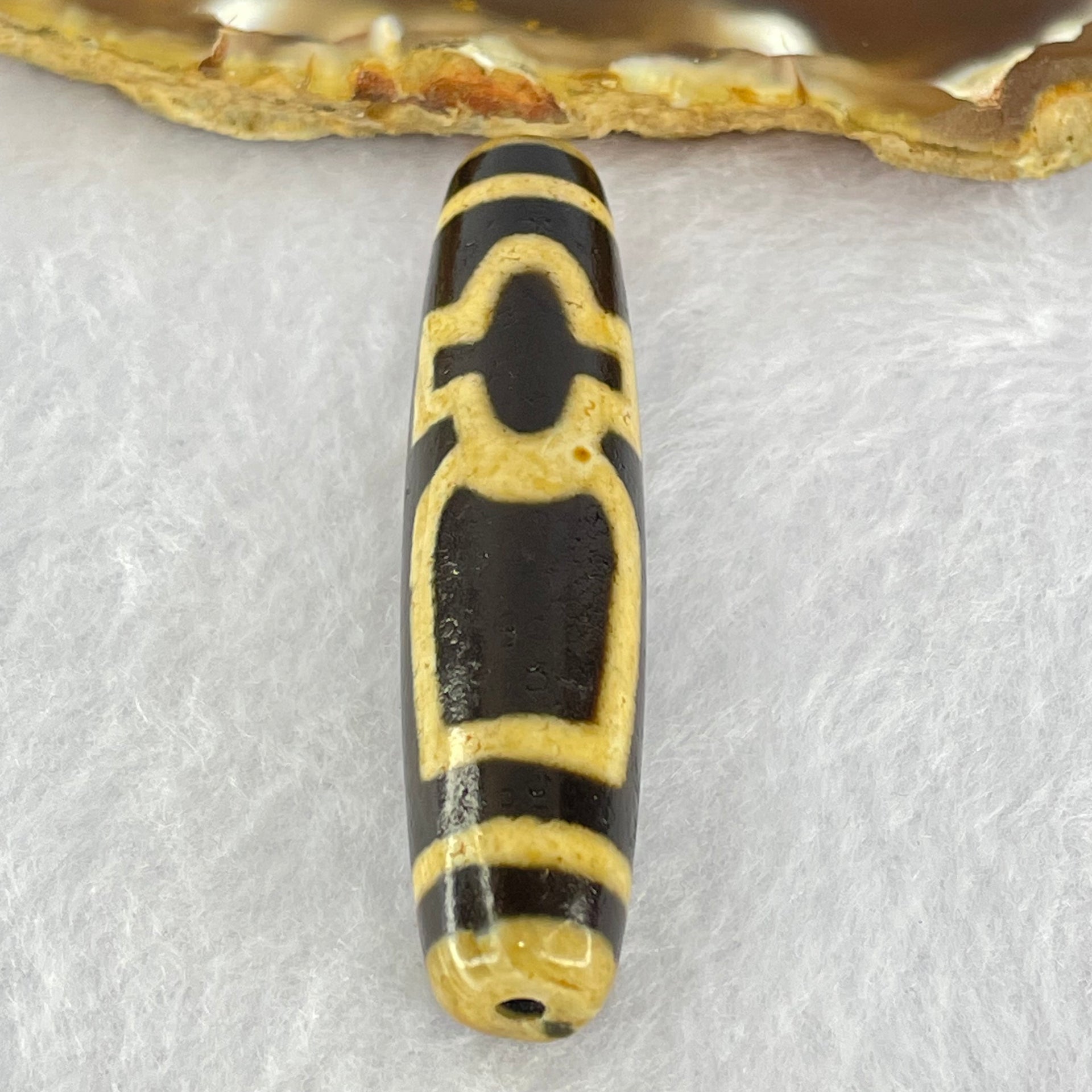 Natural Powerful Tibetan Old Oily Agate Cai Shen with Moon Sun Star Dzi Bead Heavenly Master (Tian Zhu) 财神长天珠 16.46g 57.9 by 13.5mm - Huangs Jadeite and Jewelry Pte Ltd