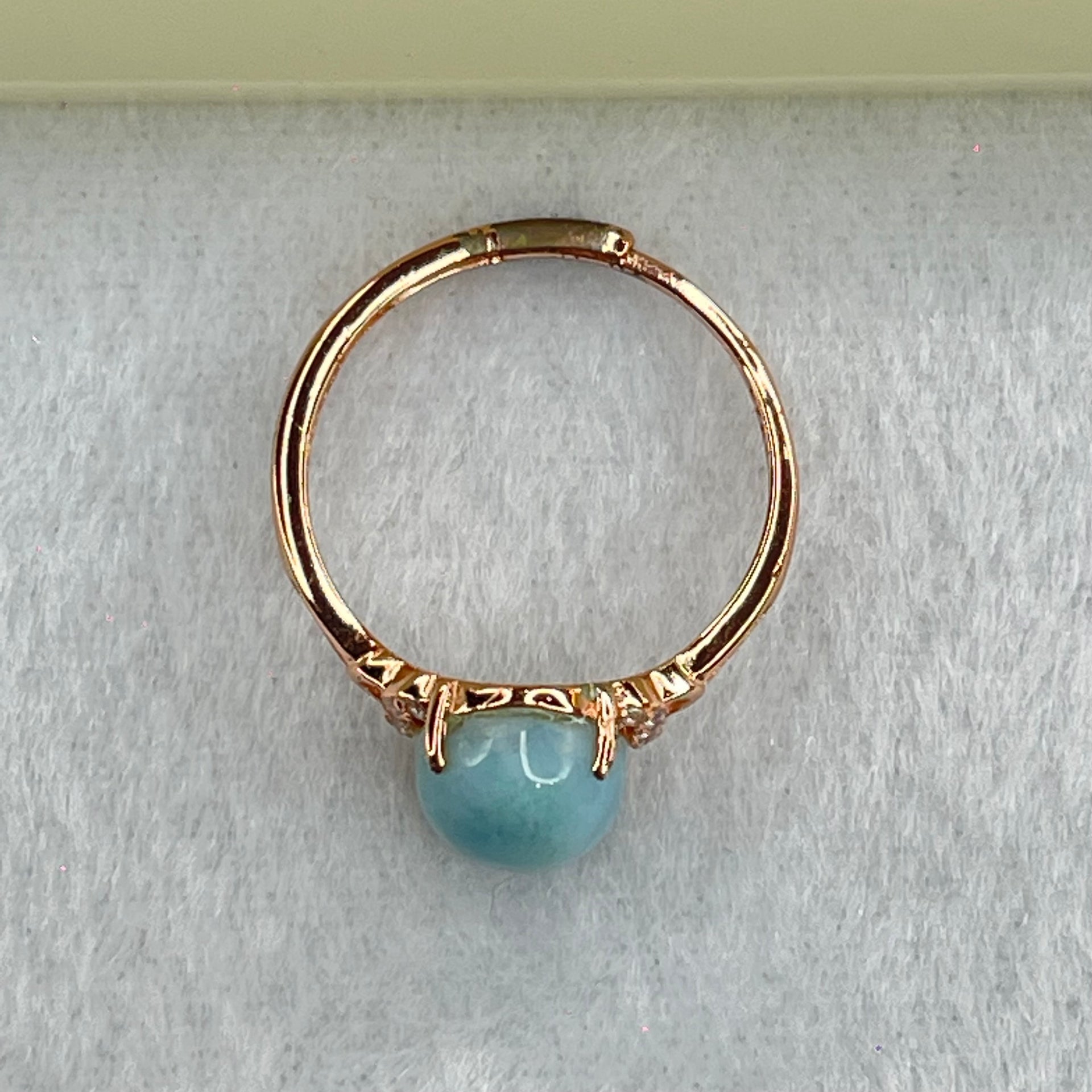 Natural Larimar in S925 Silver Rose Gold Color Ring (Adjustable Size) 2.21g 10.1 by 7.9 by 5.5mm - Huangs Jadeite and Jewelry Pte Ltd