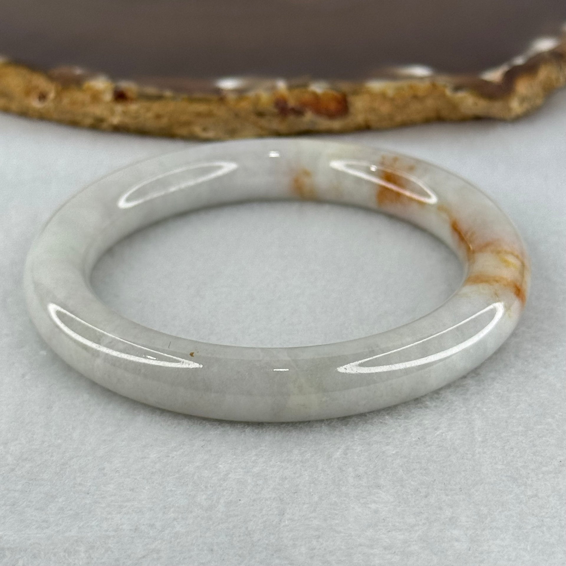 Type A Faint Green Lavender with Brownish Red Patches Jadeite Bangle Internal Diameter 54.1mm 49.27g 9.9 by 9.5mm (Slight Internal Line) - Huangs Jadeite and Jewelry Pte Ltd