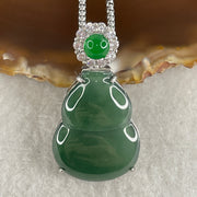 Natural Type A Omphacite Green Jadeite Hulu Necklace in S925 Silver | (16.65g | 58cm S925 | 27.5 x 21.1 x 3.0mm | Health, Abundance & Negative Energy Absorber, Feng Shui Prosperity & Longevity Necklace) - Huangs Jadeite and Jewelry Pte Ltd