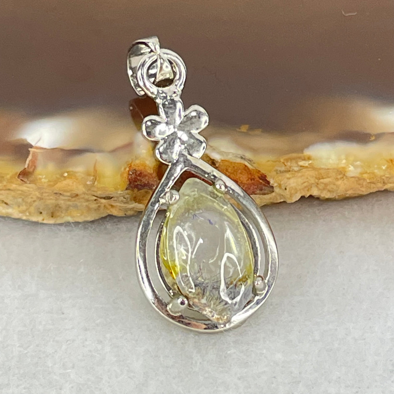 Good Grade Rare Natural Blue Dumortierite Rutilated Quartz in S925 Pendant 2.23g 12.3 by 6.9 by 3.5mm - Huangs Jadeite and Jewelry Pte Ltd