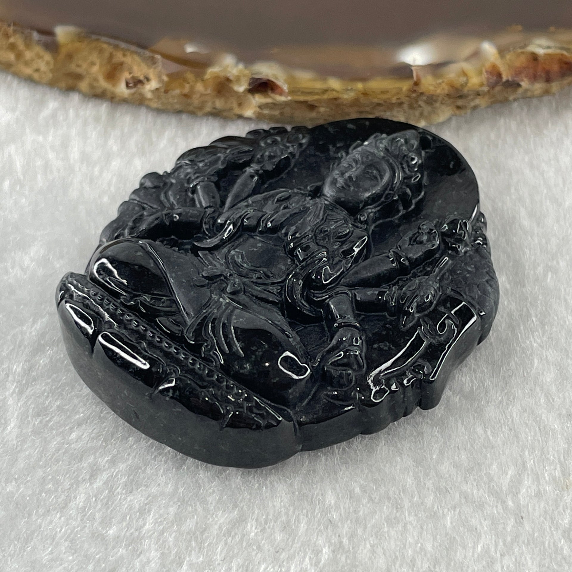 Type A Opaque Black Omphacite Jadeite Good Vs Evil Thousand Hand Guan Yin Pendant Rat Zodiac Guardian 48.06g 50.8 by 44.0 by 12.5mm - Huangs Jadeite and Jewelry Pte Ltd