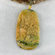 Grandmaster Type A Yellowish Brown with Green and Lavender Patches Jadeite Shan Shui with Double Benefactor 禅悟 Pendant 98.00g 81.3 by 47.3 by 10.5mm - Huangs Jadeite and Jewelry Pte Ltd