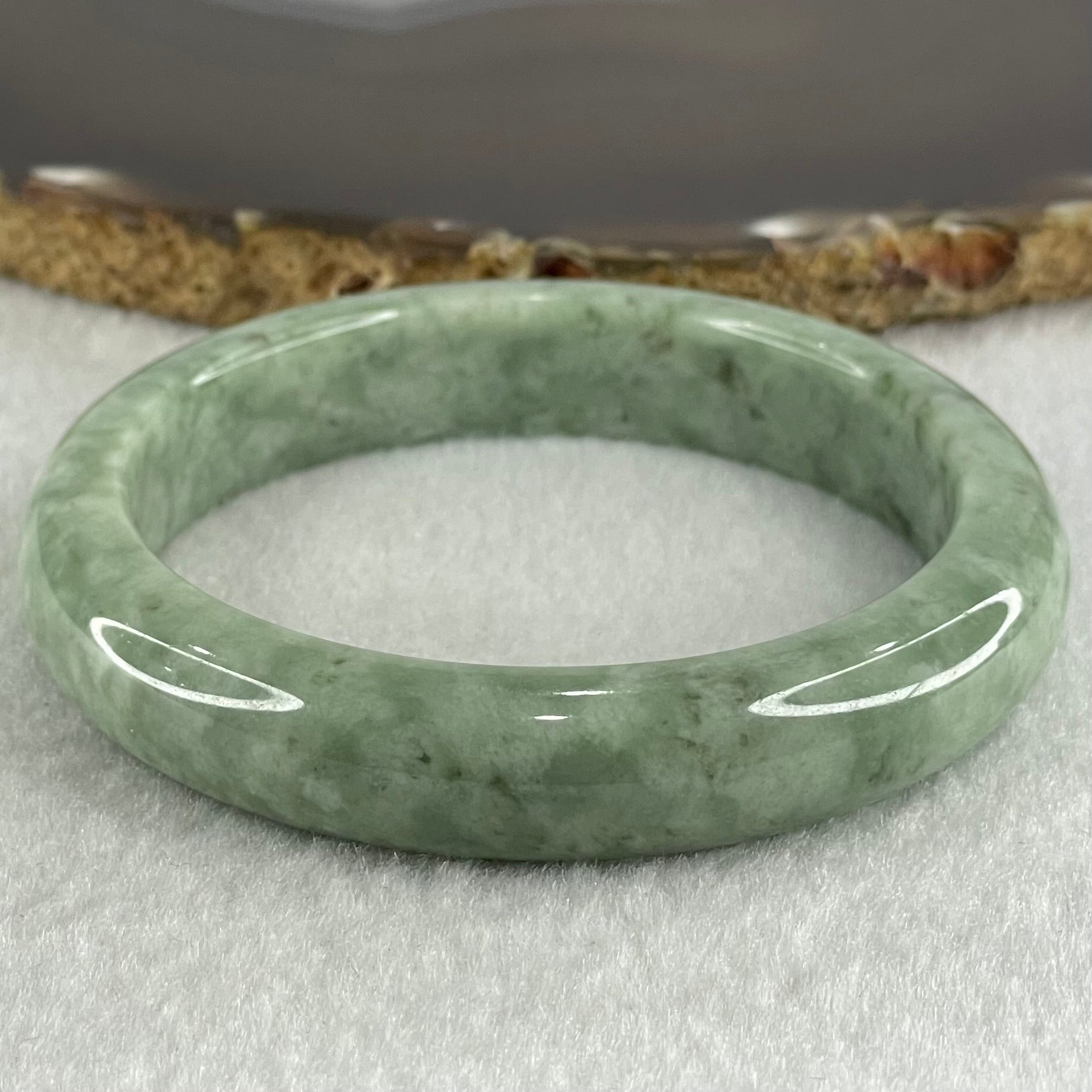 Type A Light Dou Qing Green Jadeite Bangle 52.46g Internal Diameter 57.1mm 12.3 by 8.3mm (Close to Perfect) - Huangs Jadeite and Jewelry Pte Ltd