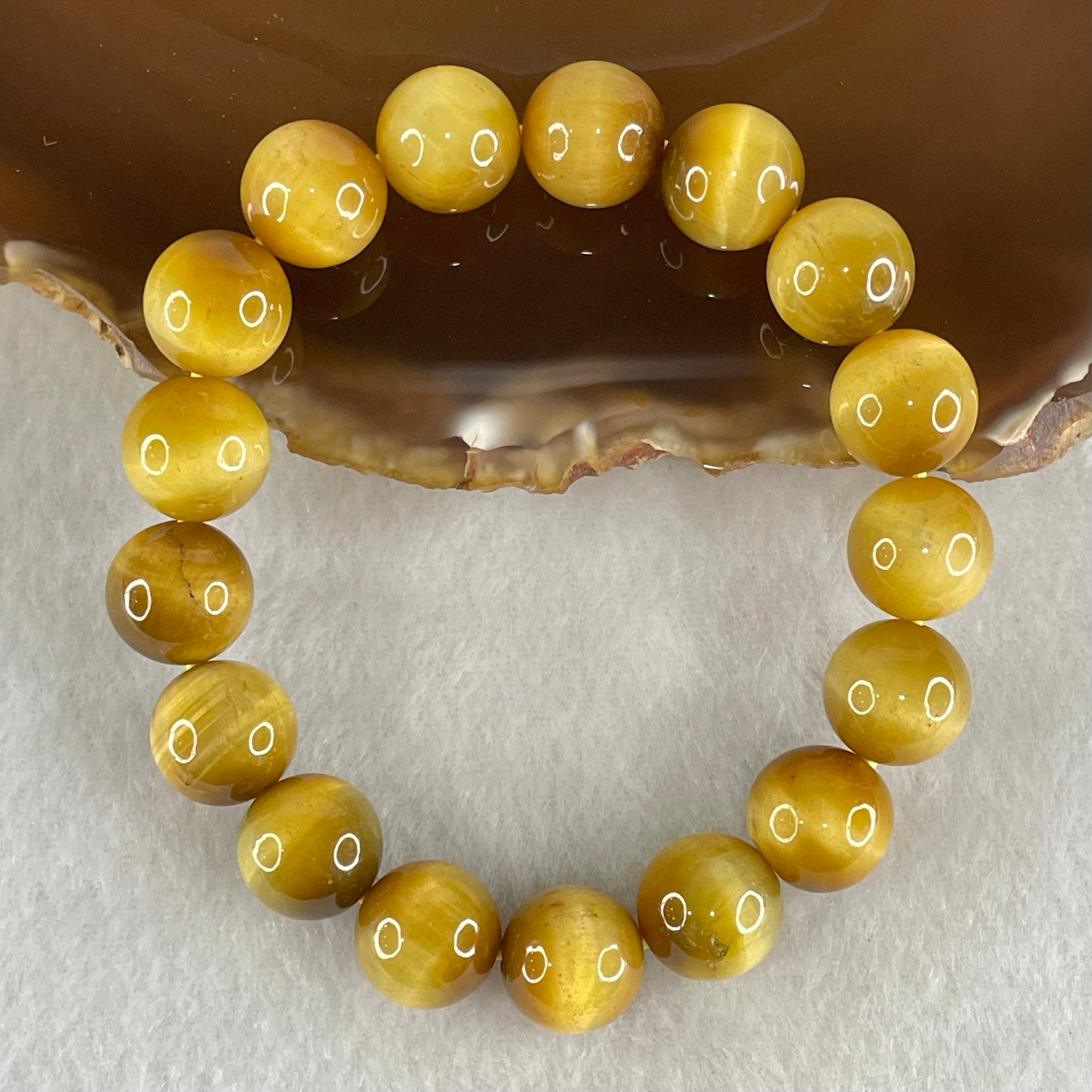 Good Grade Natural Yellow Tiger Eye Quartz Beads Bracelet 天然黄虎眼手链 40.47g 16cm 12.2mm 17 Beads - Huangs Jadeite and Jewelry Pte Ltd
