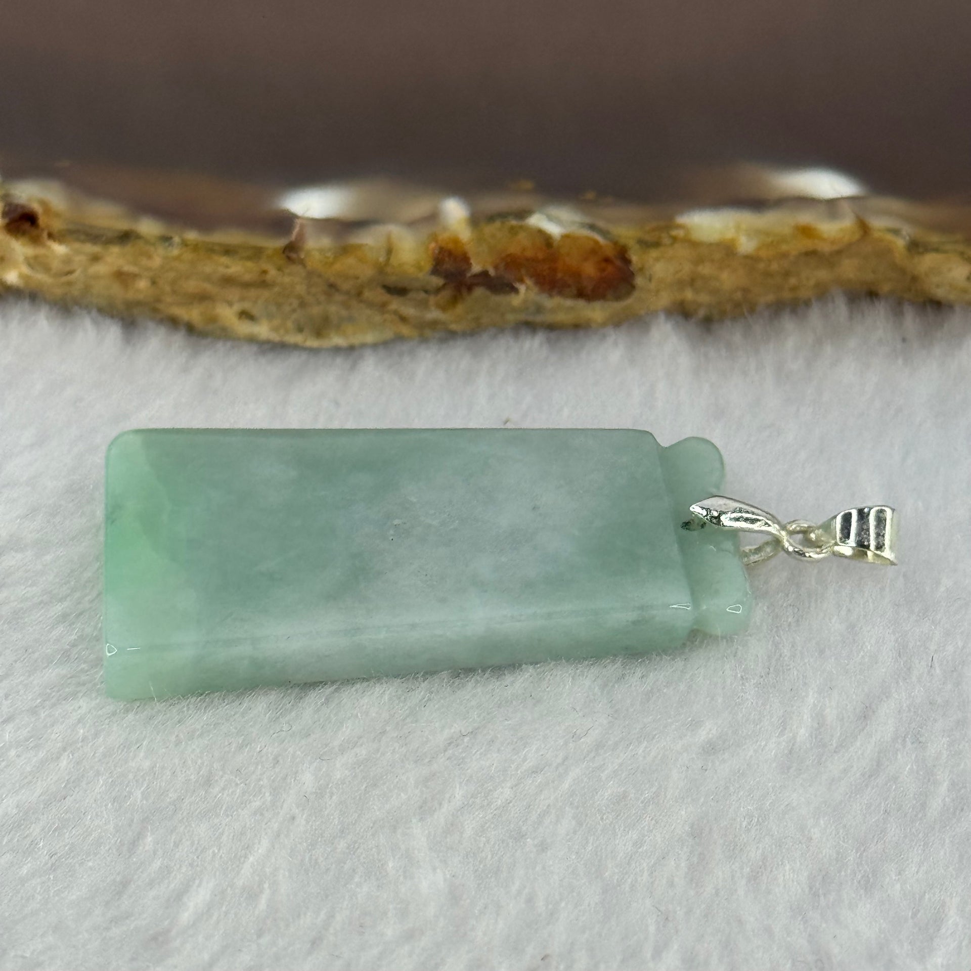 Type A Green and Lavender Jadeite Wu Shi Pai Pendant 9.11g 37.6 by 23.1 by 3.7mm - Huangs Jadeite and Jewelry Pte Ltd