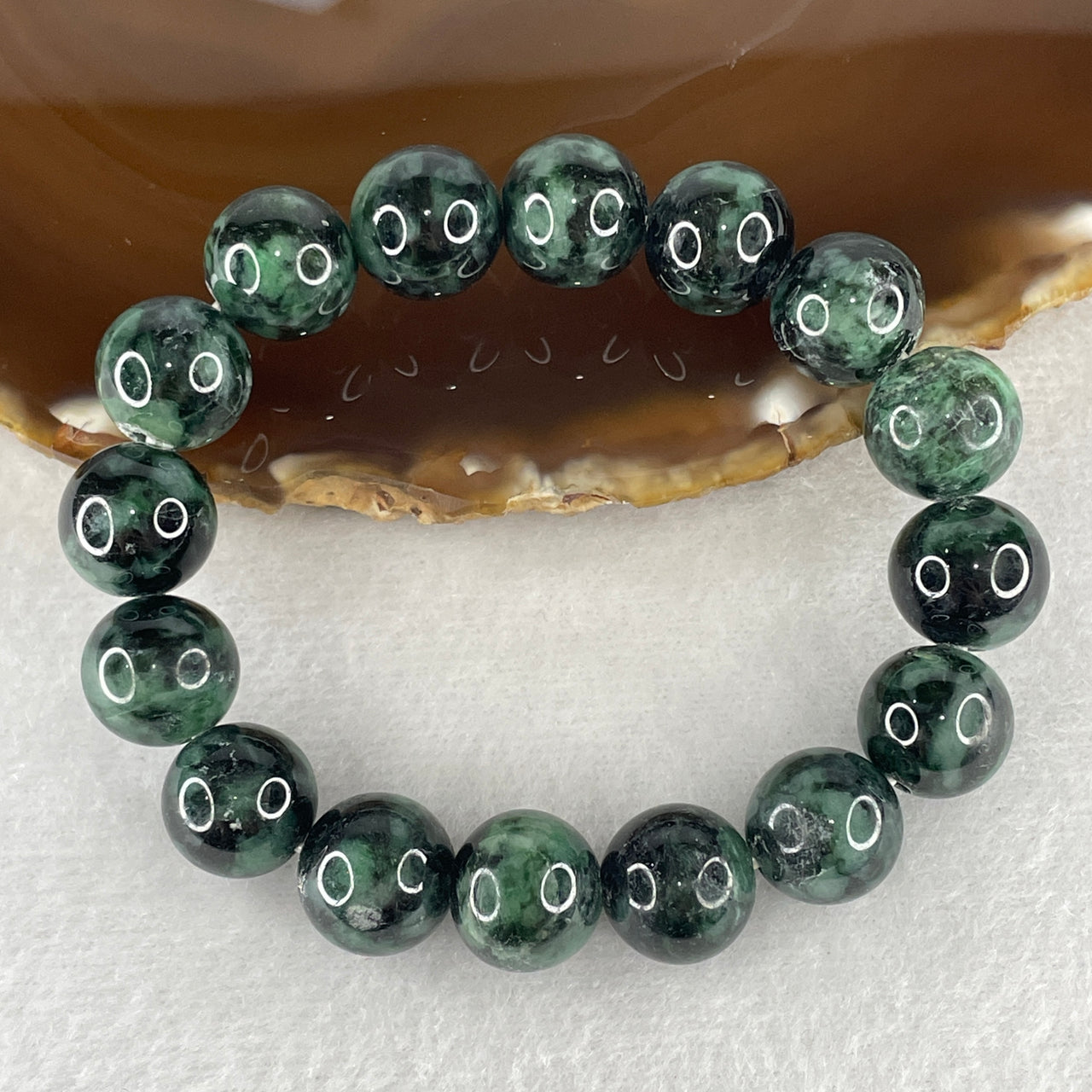 Natural Type A Old Mine Spicy Green Jadeite Beads Bracelet 53.28g 15.5cm 13.0mm 16 Beads ( External Rough )