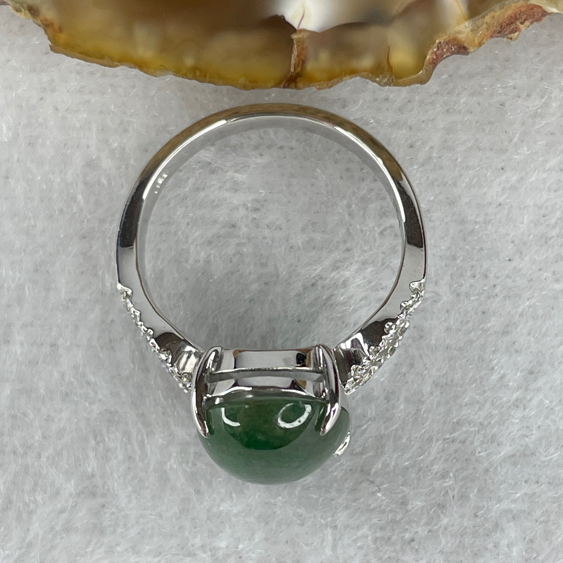 Type A Green Burmese jadeite ring in 18k white gold & natural diamonds 5.43g size US7 - Huangs Jadeite and Jewelry Pte Ltd