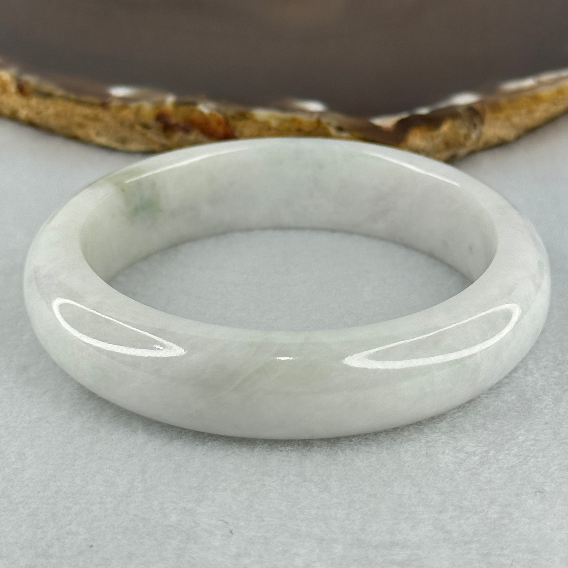 Type A Faint Green Lavender with Moss Green Patch Jadeite Bangle Internal Diameter 55.8mm 67.56g 14.8 by 8.6mm (Internal Lines) - Huangs Jadeite and Jewelry Pte Ltd