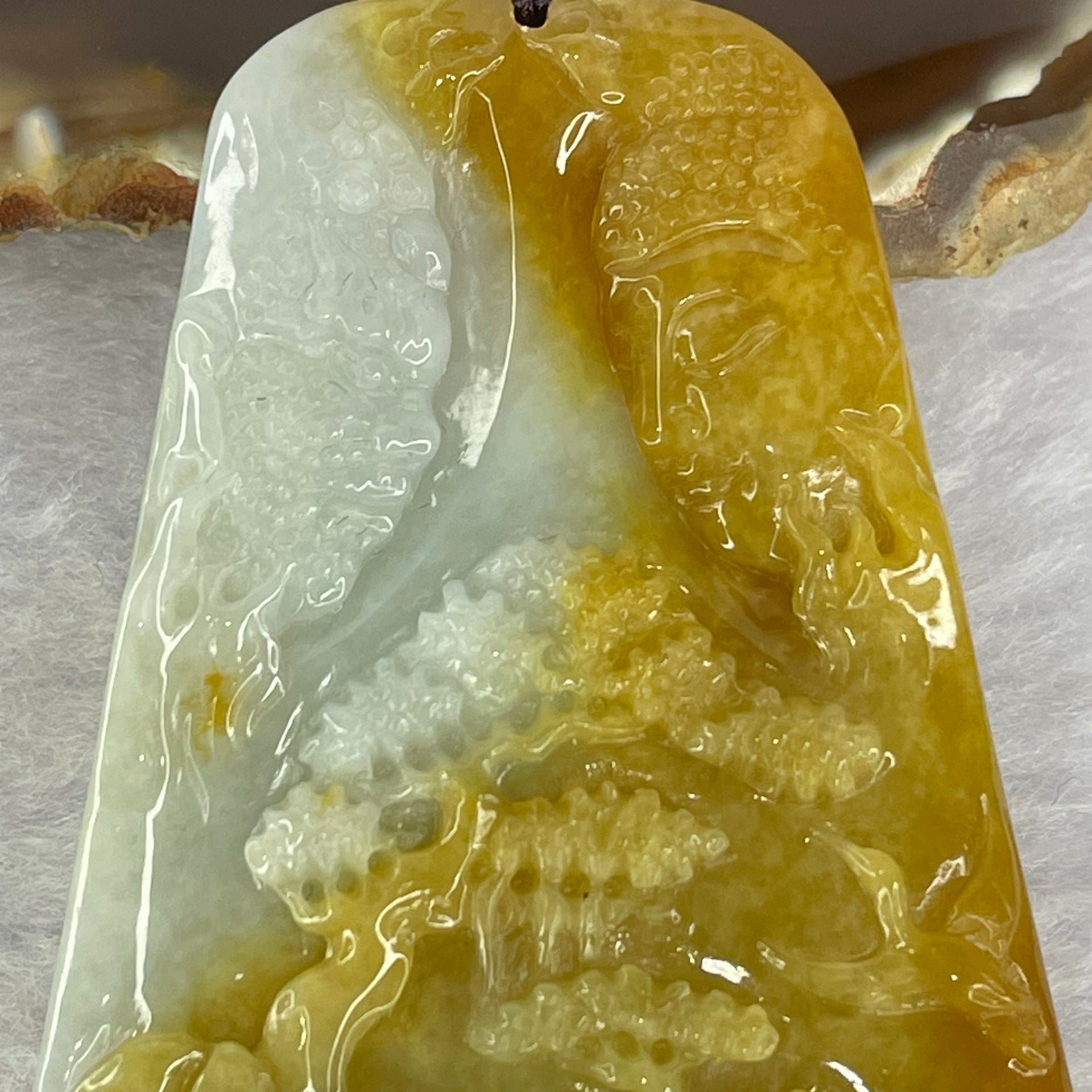 Type A 4 Colours Yellow Green Lavender Red Jadeite Good VS Evil Shan Shui 一念之间 Pendant 34.98g 68.2 by 45.0 by 6.5mm - Huangs Jadeite and Jewelry Pte Ltd