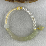 Natural Type A Semi Icy Light Green with Yellowish Jadeite Bamboo with Lotus Charm Bracelet 14.64g 15.5cm 6.18 by 7.5 by 8.2mm - Huangs Jadeite and Jewelry Pte Ltd