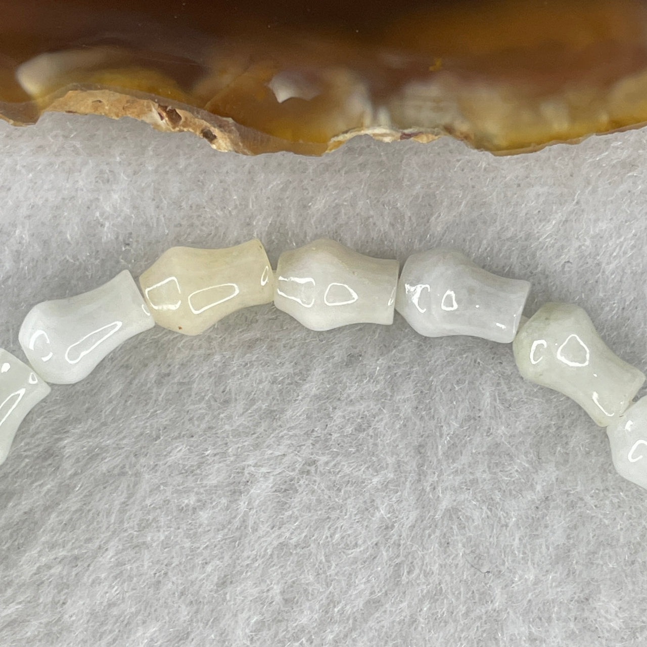 Natural Type A Tricolor Jadeite Bracelet | 18cm 6.3mm Geometric Vase Shape Genuine White Green Yellow Fortune & Peace Strand (11.68g, 23 Pcs)