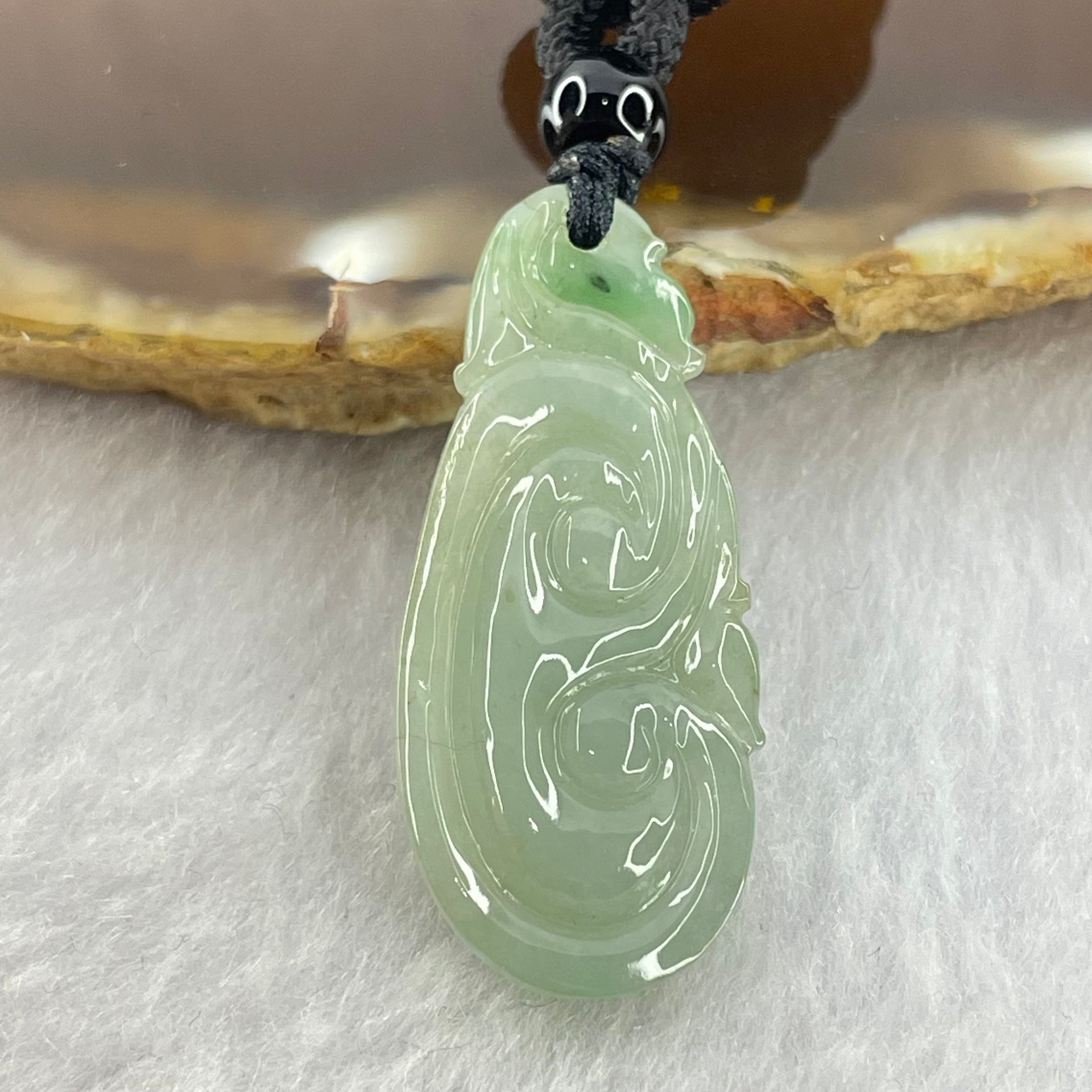 Type A Green Jadeite Ruyi Pendent 7.51g 33.9 by 14.2 by 6.0mm - Huangs Jadeite and Jewelry Pte Ltd
