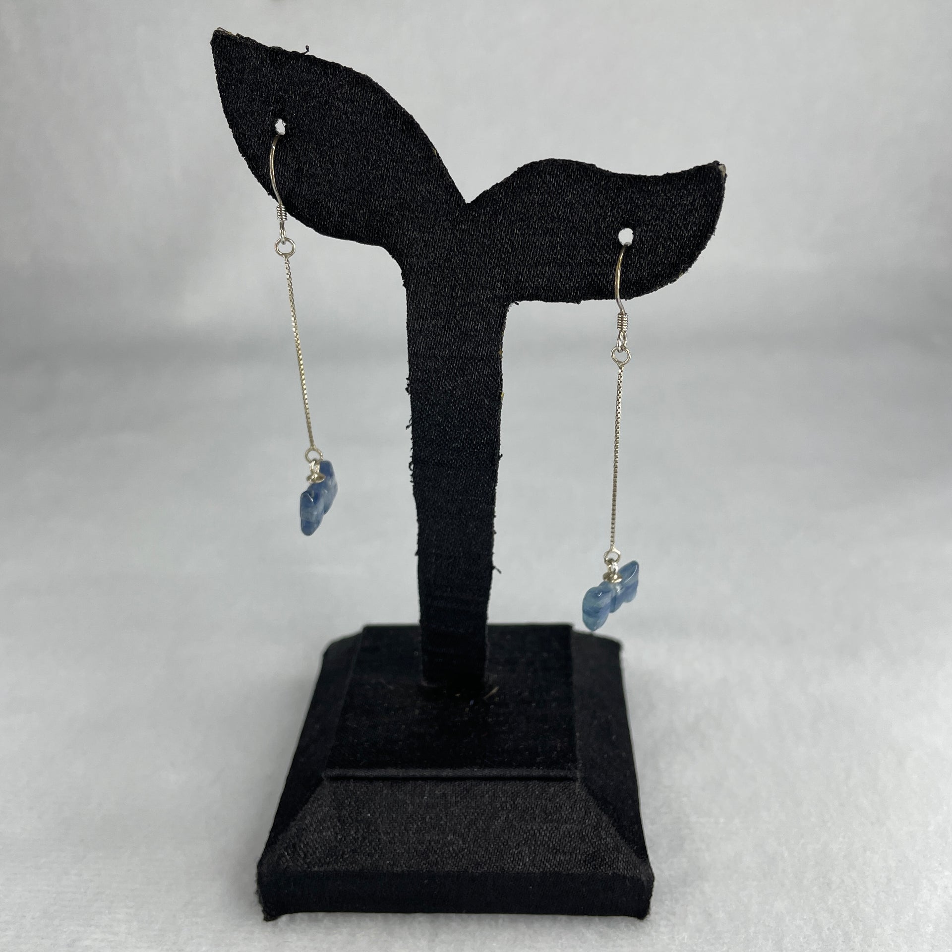 Good Grade Natural Blue Kyanite Candy Shape in S925 Sliver Earring 2.05g 12.9 by 7.0 by 3.8mm - Huangs Jadeite and Jewelry Pte Ltd