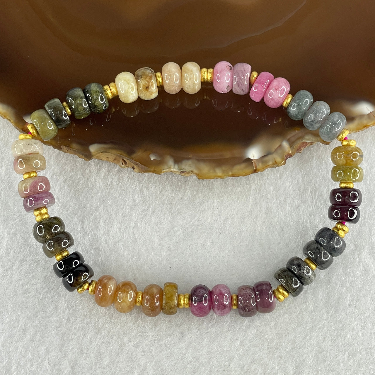 Natural Tourmaline Donut Beads Bracelet 27.00g 19.5cm 8.4mm 39Beads