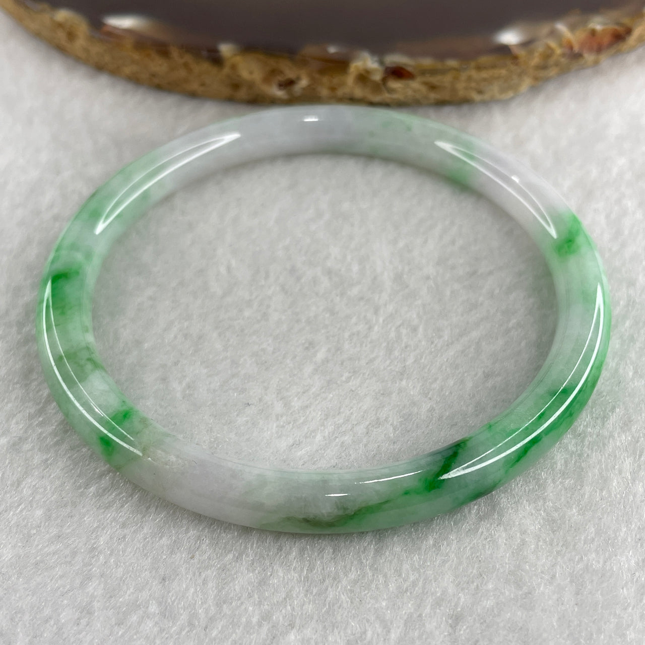 Certified Natural Type A Fanit Green with Apple Green Patches Jadeite Bangle 24.26g Internal Diameter 58.6mm 7.0 by 6.8mm (Slight Internal Line)
