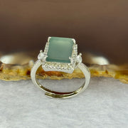 Type A Icy Blueish Green Jadeite with Crystals in S925 Sliver Ring (Adjustable Size) 2.95g 10.1 by 7.6 by 2.0mm - Huangs Jadeite and Jewelry Pte Ltd