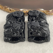 Certified Natural Type A Black Omphacite Jadeite Pixiu pair Pendant Each About 60.23g 49.5 by 27.7 by 20.8mm And 62.48g 50.3 by 28.7 by 21.0mm - Huangs Jadeite and Jewelry Pte Ltd