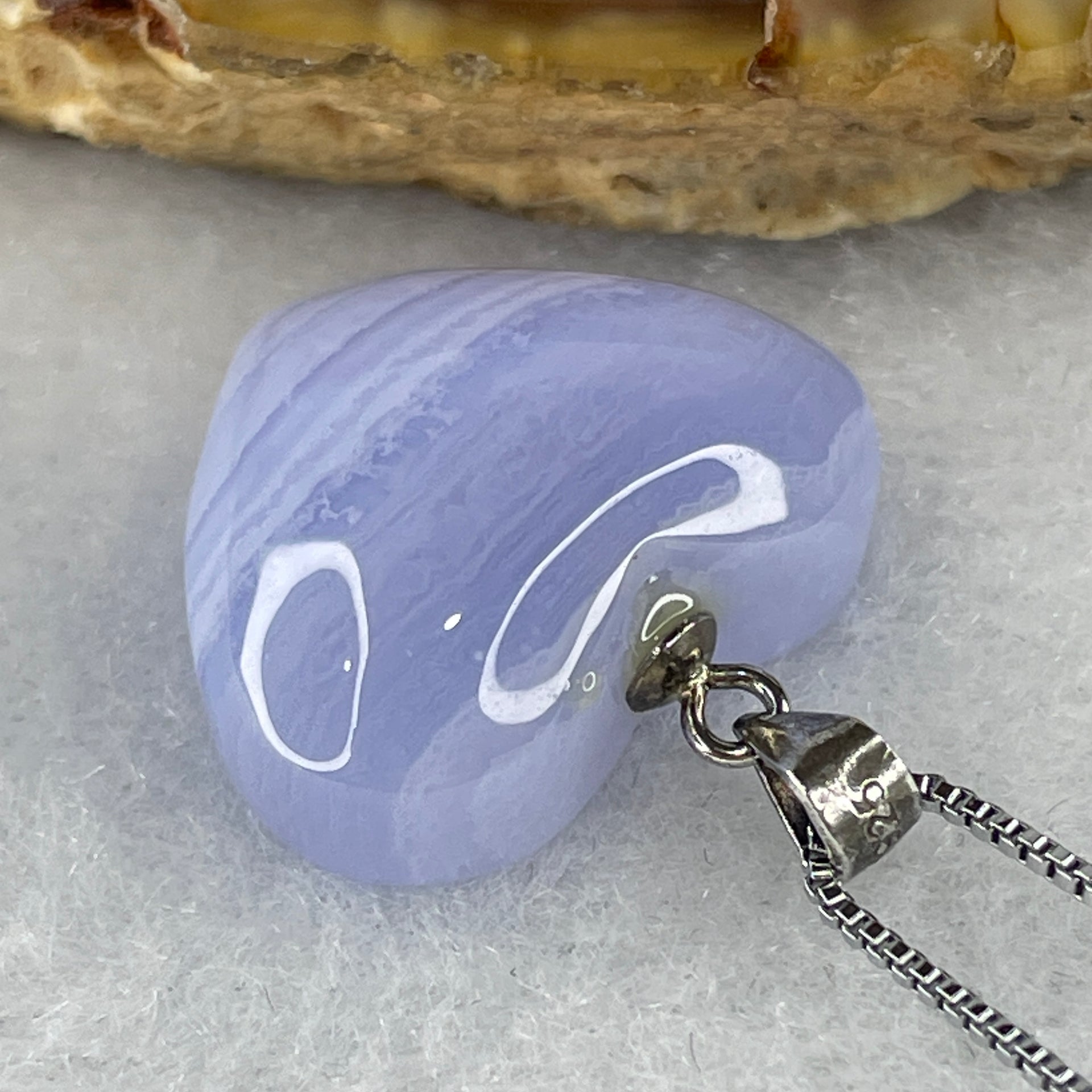 Natural Blue Lace Agate Necklace Heart Shape in S925 Sliver 5.49g 46cm 17.1 by 19.4 by 7.9mm - Huangs Jadeite and Jewelry Pte Ltd