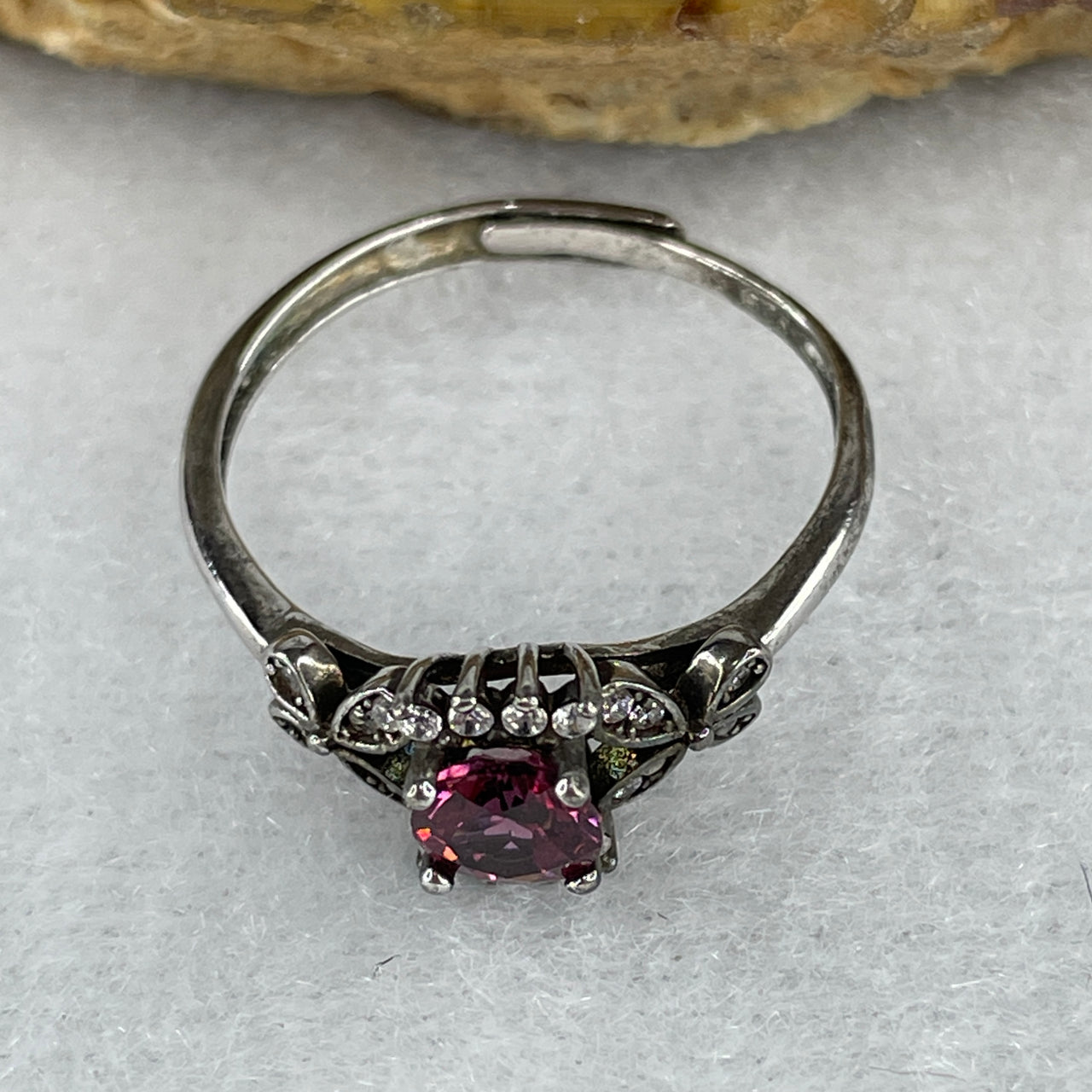 Natural Pink Cubic Zirconia Ring in S925 Sliver 1.53g 5.4 by 4.9 by 3.0mm (Adjustable Size) - Huangs Jadeite and Jewelry Pte Ltd